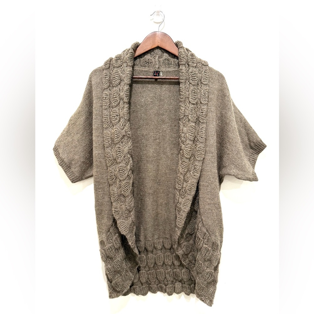 AVA Brown Taupe Alpaca Cable Knit Shrug Open Cardigan Short Sleeve Medium